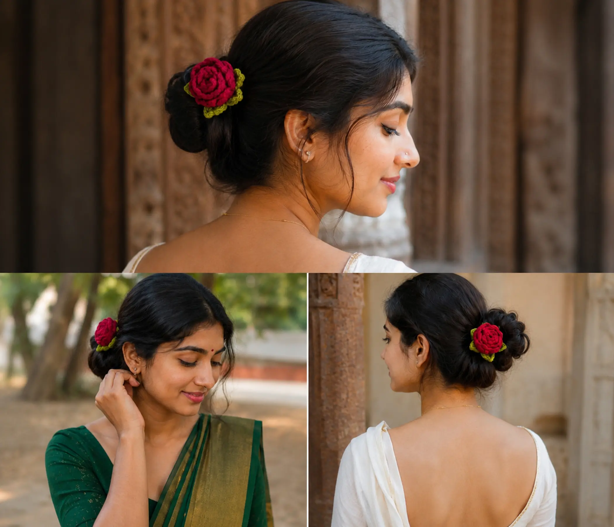 Handmade Crochet Rose Hair Pins (Pack of 12)